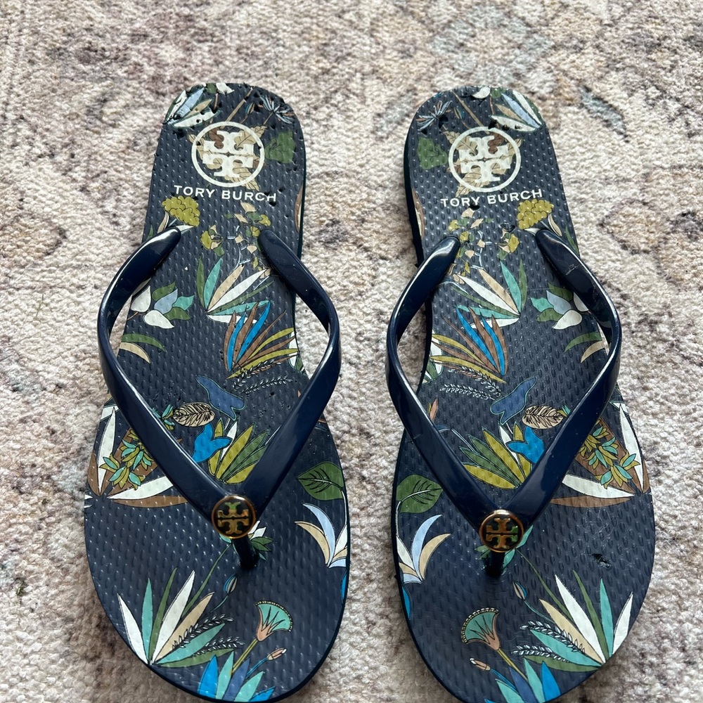 Tory Burch Botanical Print Flip Flops